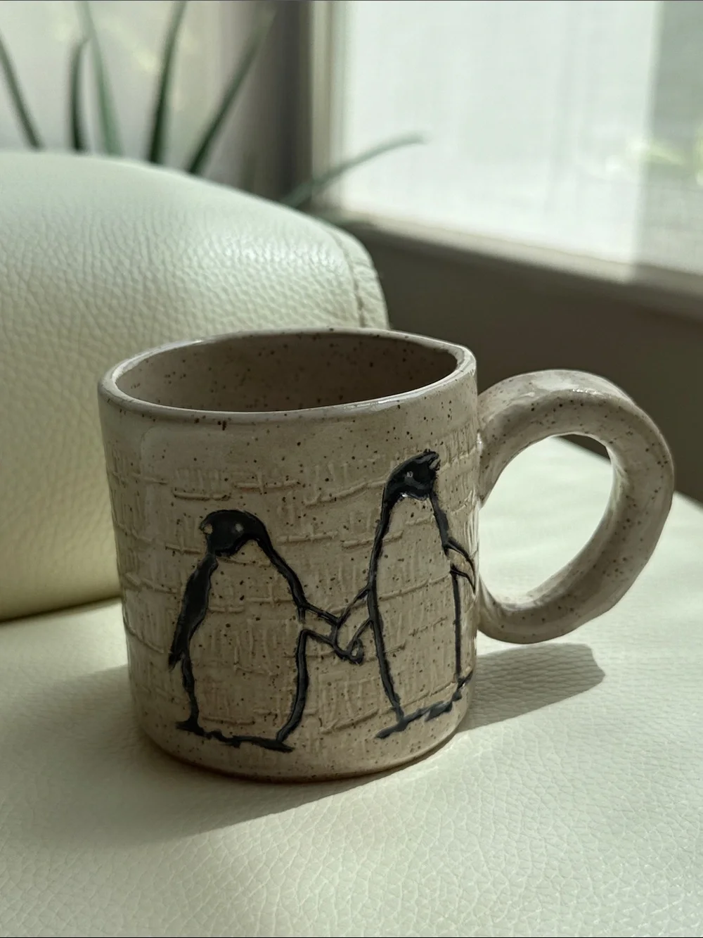 White Squirrel Clayworks Penguins on White 10 oz Stoneware Mug
